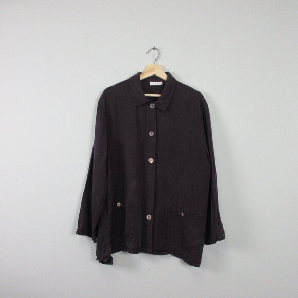 Bryn Walker Button Front Tencel Shirt Women L Purple Blouse Casual Lagenlook 400 - Picture 1 of 10
